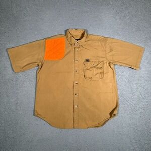 Sportsman Warehouse Shirt Mens Medium Brown Hungting Shooting Padded Pocket Logo